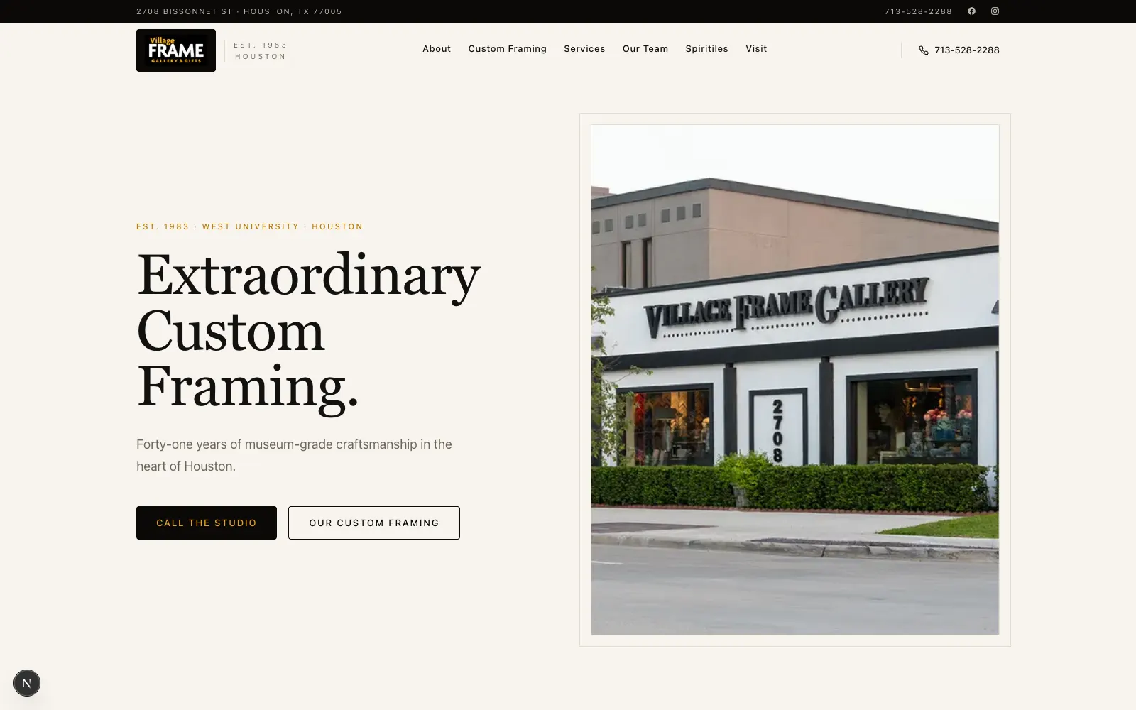 Village Frame Gallery website in Houston, TX